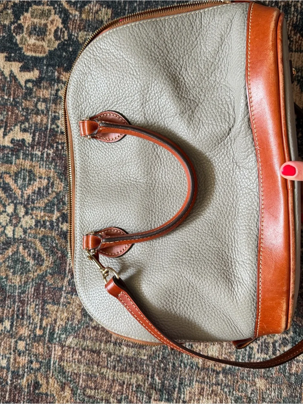 Dooney & Bourke Cream and Brown Pebbled Leather Satchel